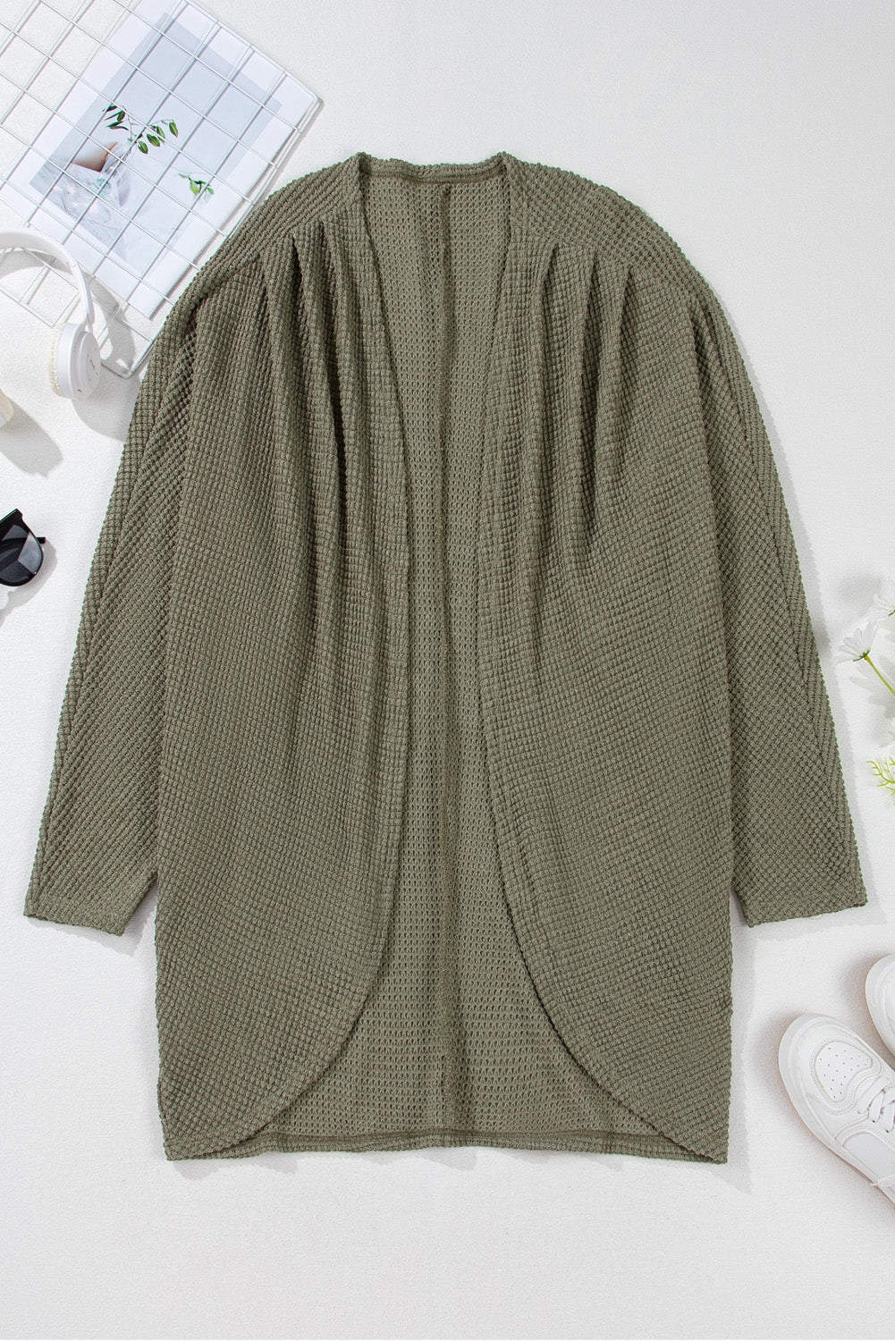 Seagrass Waffle Knit Drop Shoulder Cardigan Plus Size Dear-Lover Dropshipping